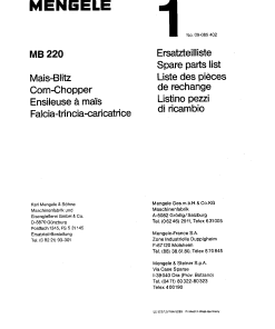 Mengele MB220_1984 Parts manual catalog PDF Download