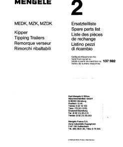 Mengele MEDK_MZK_MZDK Parts manual catalog PDF Download
