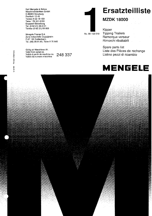 Mengele MZDK18000 Parts manual catalog PDF Download