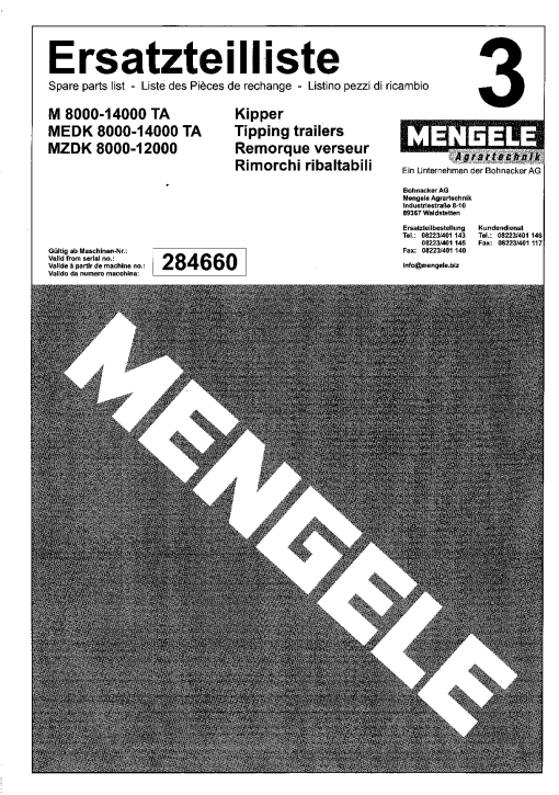 Mengele MZDK_8000_12000 Parts manual catalog PDF Download
