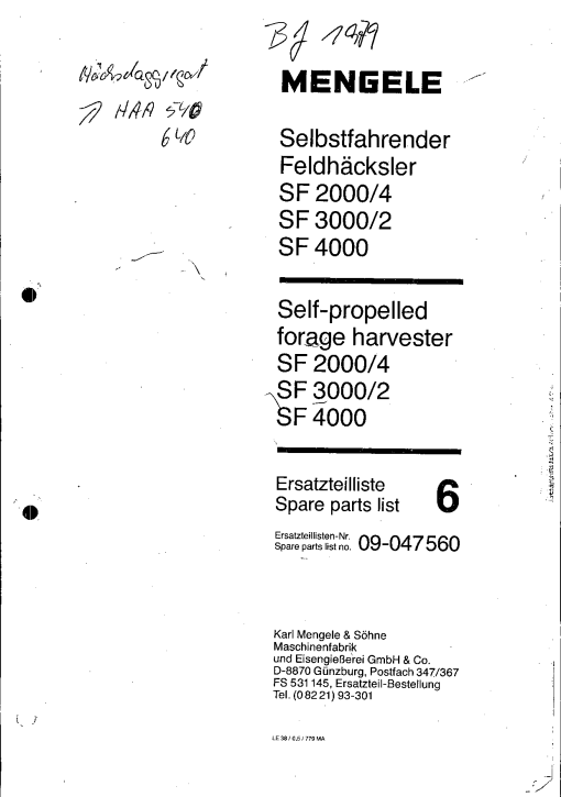 Mengele SF_2000-4_3000-2_4000 Parts manual catalog PDF Download