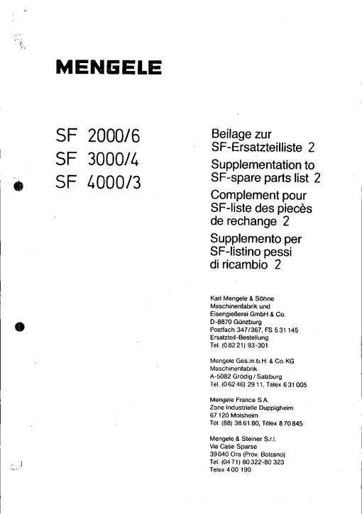 Mengele SF_2000-6_3000-4_4000-3 Parts manual catalog PDF Download
