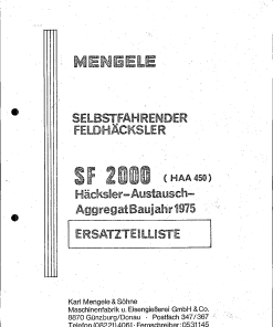 Mengele SF_2000 Parts manual catalog PDF Download
