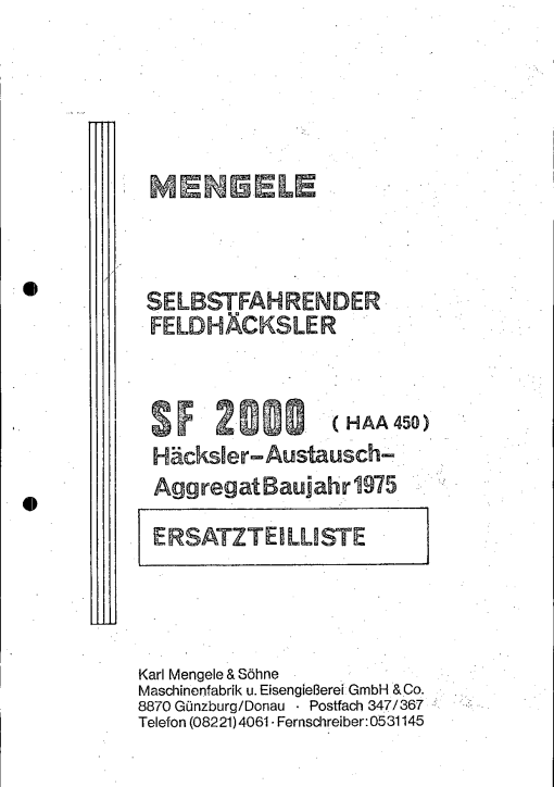 Mengele SF_2000 Parts manual catalog PDF Download