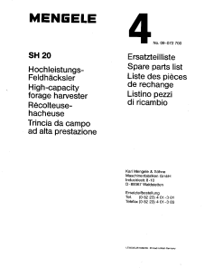 Mengele SH20 Parts manual catalog PDF Download