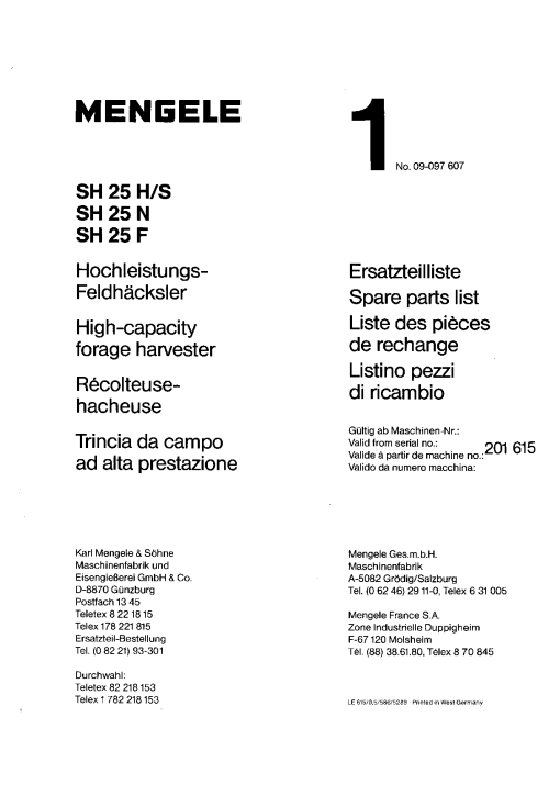 Mengele SH25_1986 Parts manual catalog PDF Download
