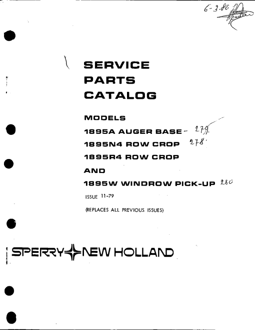 New Holland 1895 Header Parts manual catalog PDF Download