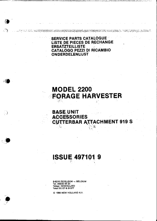 New Holland 2200 Forage_Harvester Parts manual catalog PDF Download