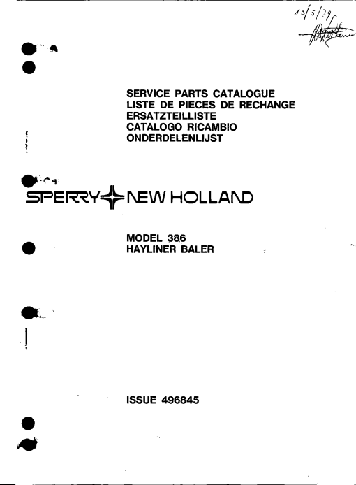 New Holland 386 Baler Parts manual catalog PDF Download