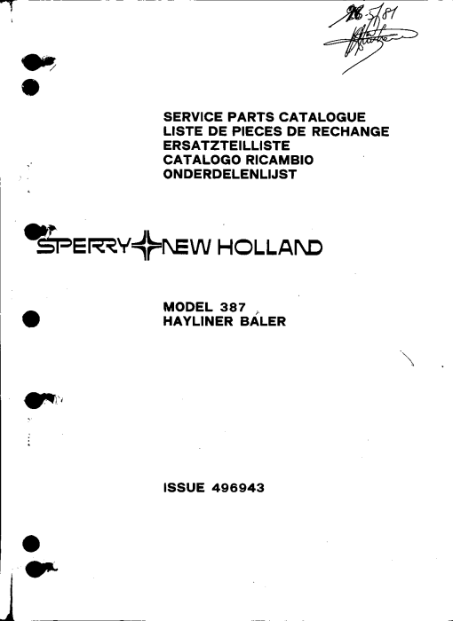 New Holland 387 Baler Parts manual catalog PDF Download