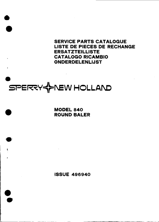 New Holland 840 Baler Parts manual catalog PDF Download
