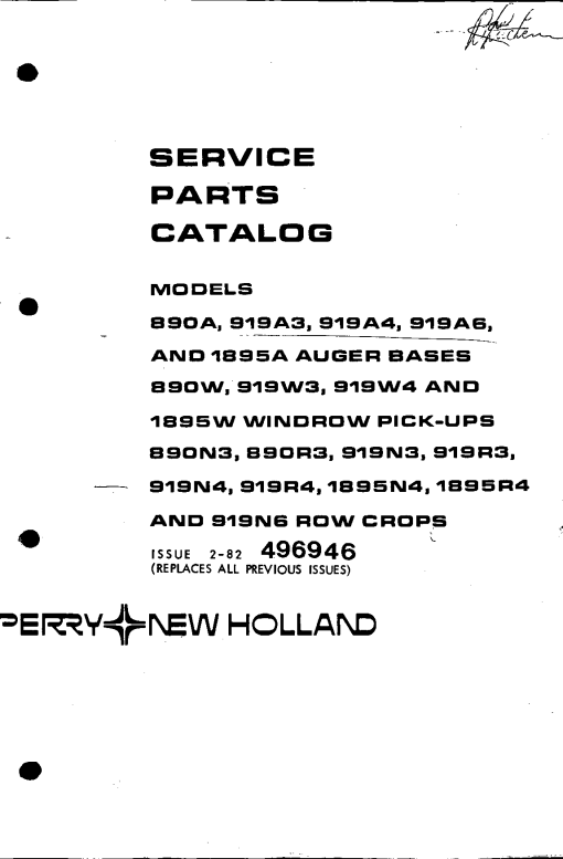 New Holland 890_919 Header Parts manual catalog PDF Download