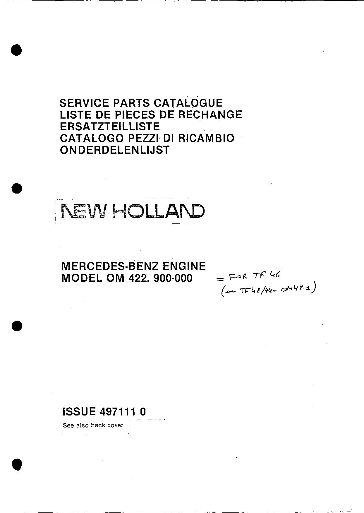 New Holland Engine_Mercedes_OM-422_900.000 Combine Parts manual catalog PDF Download