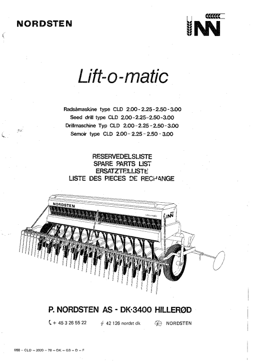 Nordsten CLD_200_225_250_300Seed drill Parts manual catalog PDF Download