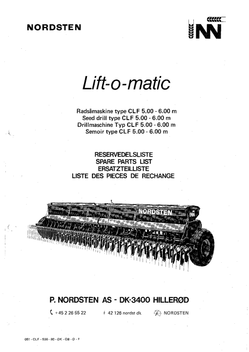 Nordsten CLF_500_600_liftomaticSeed drill Parts manual catalog PDF Download