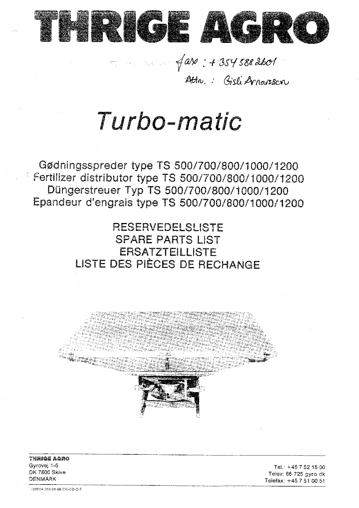 Nordsten TS_500_700_800_1000_1200_Turbomatic Fertilizer Spreader Parts manual catalog PDF Download