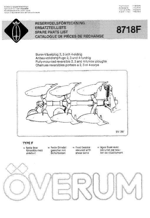 Overum bv87 Fertilising Parts manual catalog PDF Download
