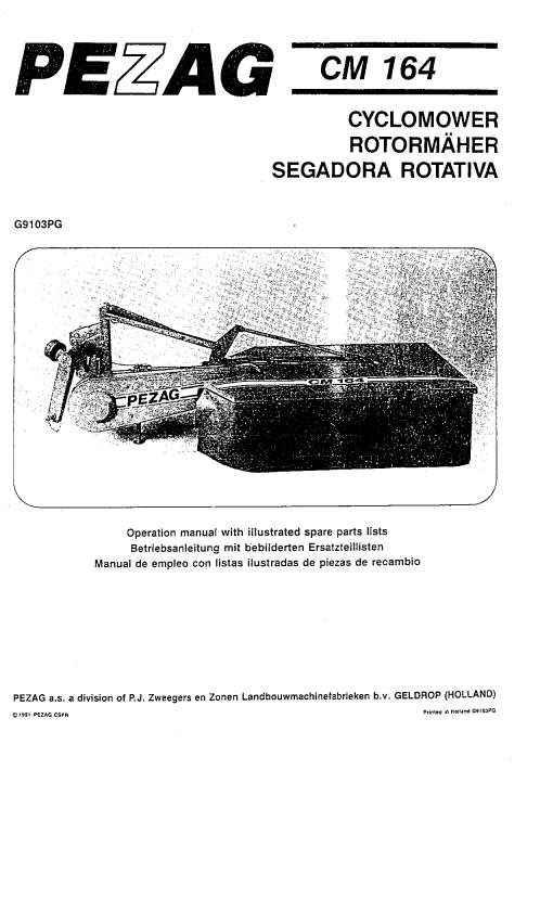 PZ_Zweegers CM164 Mower Parts manual catalog PDF Download