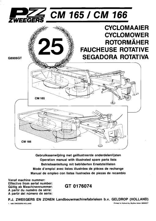 PZ_Zweegers CM165_166 Mower Parts manual catalog PDF Download