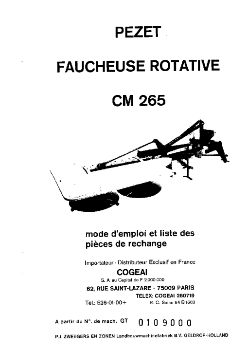PZ_Zweegers CM265 Mower Parts manual catalog PDF Download