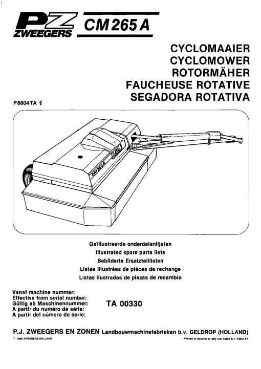 PZ_Zweegers CM265A Mower Parts manual catalog PDF Download