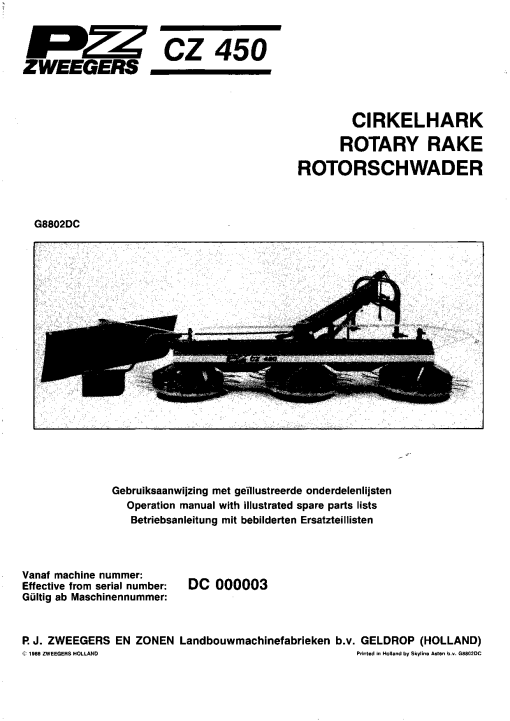 PZ_Zweegers CZ450 Rake Parts manual catalog PDF Download