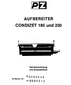 PZ_Zweegers Condizet_185_230 Mower Parts manual catalog PDF Download