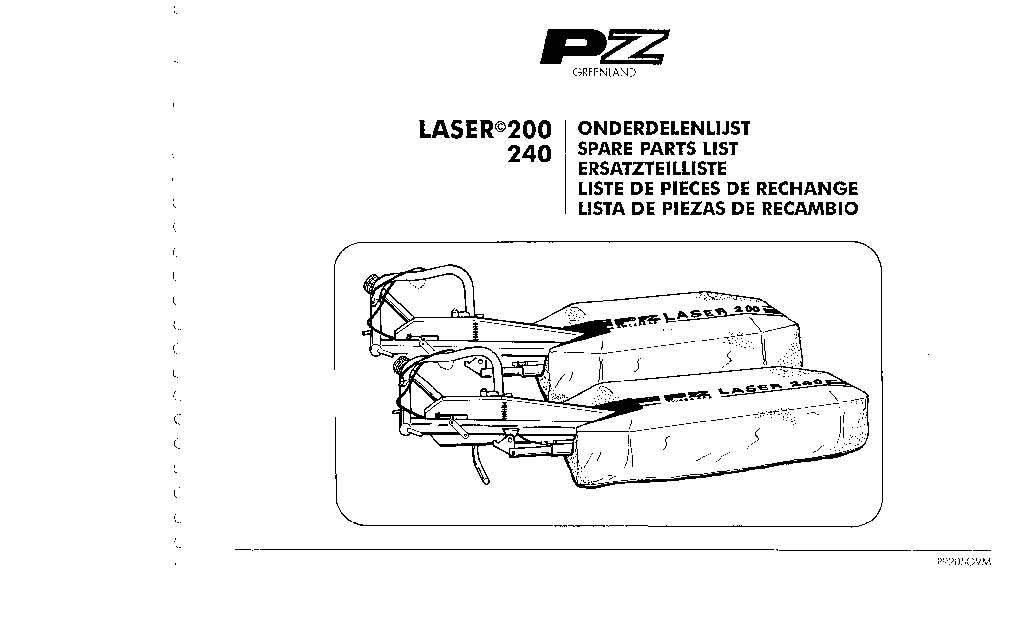 PZ_Zweegers Laser_200_240 Mower Parts manual catalog PDF Download