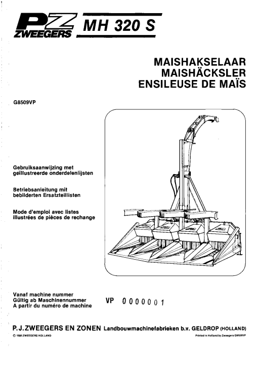 PZ_Zweegers MH320 Forage_cutter Parts manual catalog PDF Download