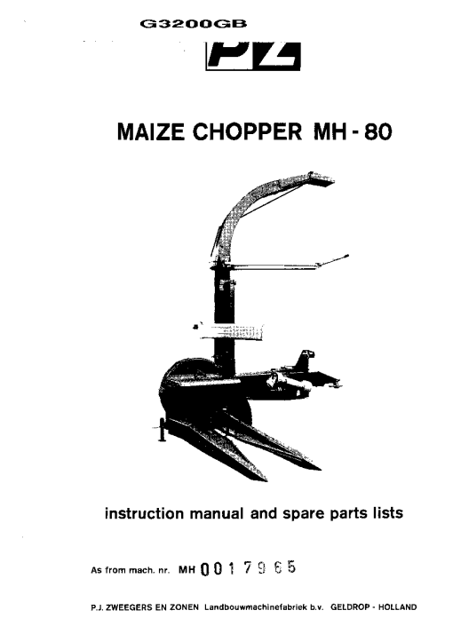 PZ_Zweegers MH80 Forage_cutter Parts manual catalog PDF Download