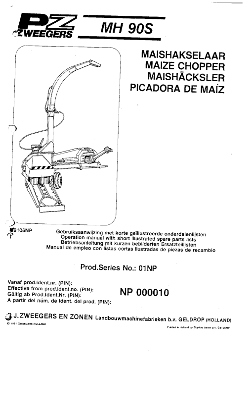 PZ_Zweegers MH90D Forage_cutter Parts manual catalog PDF Download