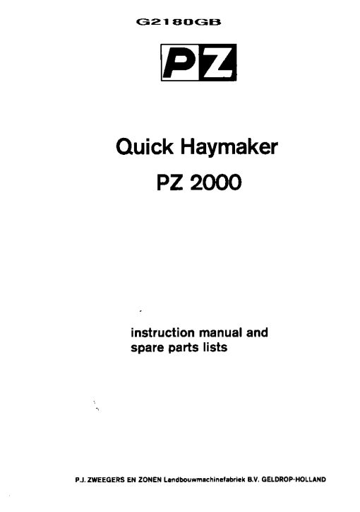 PZ_Zweegers PZ2000 Rake Parts manual catalog PDF Download