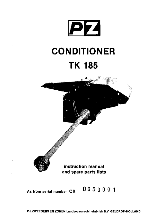 PZ_Zweegers TK185 Mower Parts manual catalog PDF Download