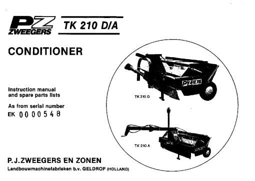 PZ_Zweegers TK210 Mower Parts manual catalog PDF Download
