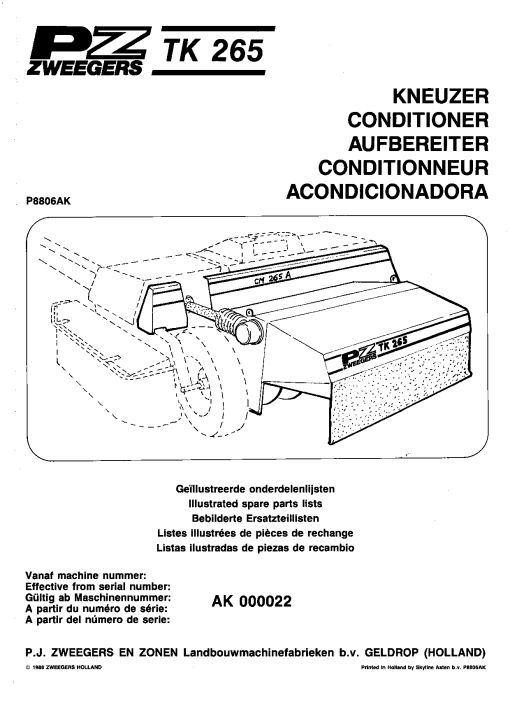 PZ_Zweegers TK265 Mower Parts manual catalog PDF Download