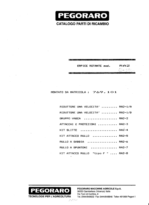 Pegoraro RA2 Parts manual catalog PDF Download