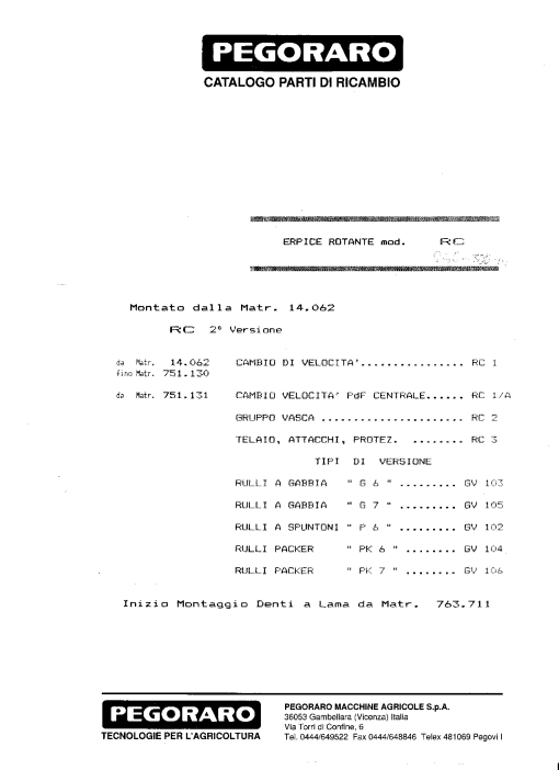 Pegoraro RC Parts manual catalog PDF Download