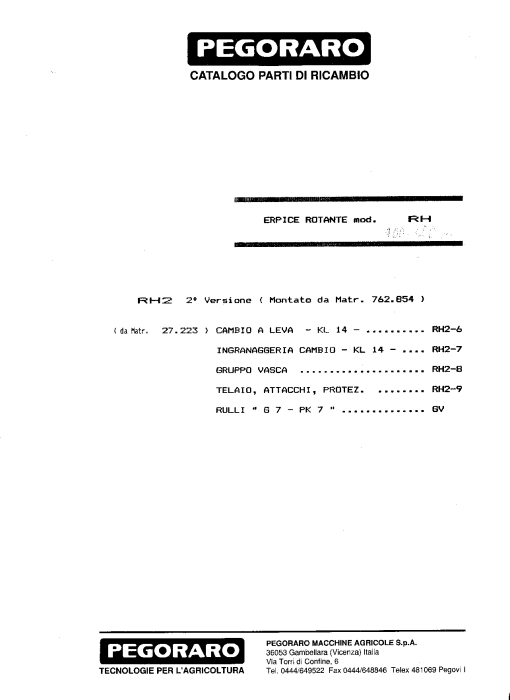 Pegoraro RH Parts manual catalog PDF Download