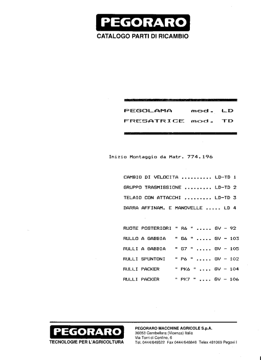 Pegoraro TD-LD Parts manual catalog PDF Download