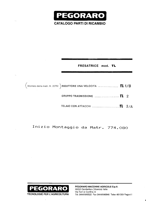 Pegoraro TL Parts manual catalog PDF Download