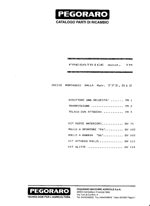 Pegoraro TM Parts manual catalog PDF Download