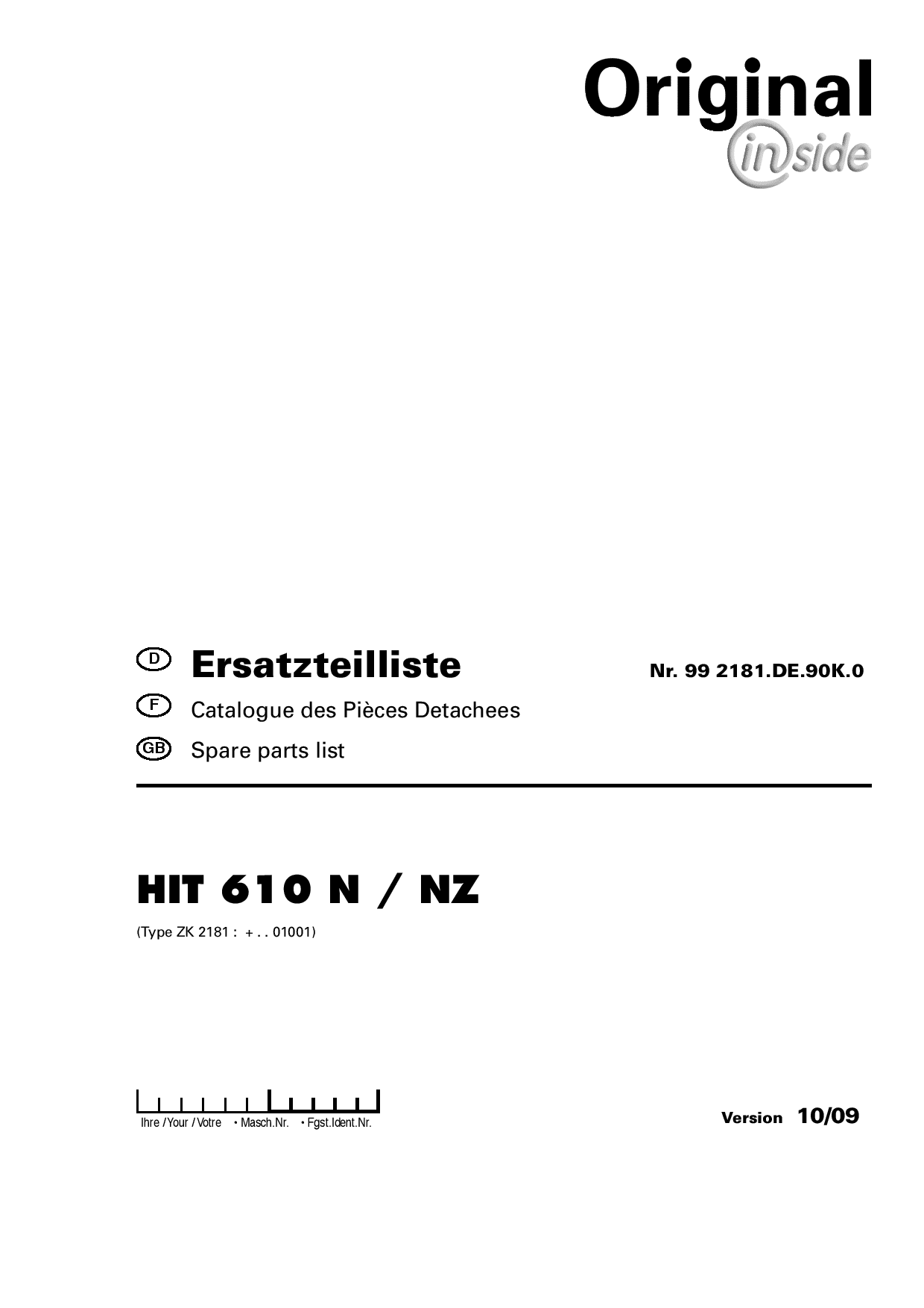 Pottinger Hit_610N_610NZ Rotary Tedder Parts manual catalog PDF Download