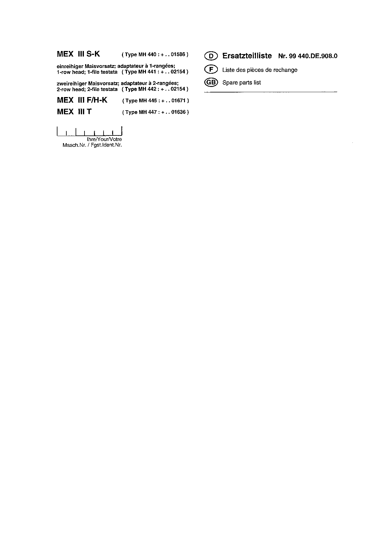 Pottinger Mex_3_SK_FHK_T Forage Harvester Parts manual catalog PDF Download