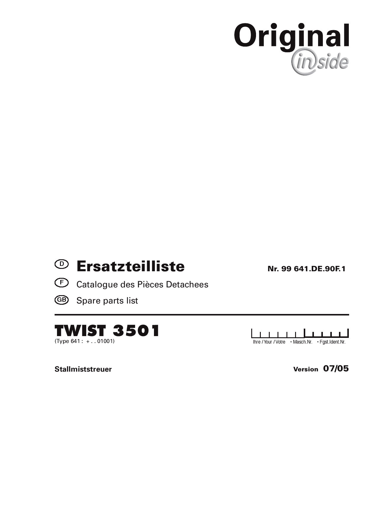 Pottinger Twist_3501 Muck Spreader Parts manual catalog PDF Download