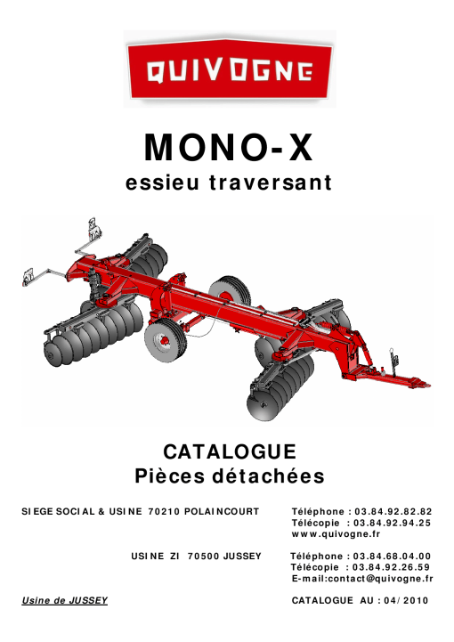 Quivogne Mono-X Parts manual catalog PDF Download