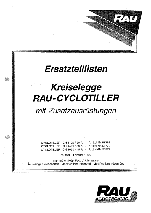 Rau Cyclotiller_CH1125_CK1425_CH2030 Power_harrows Parts manual catalog PDF Download
