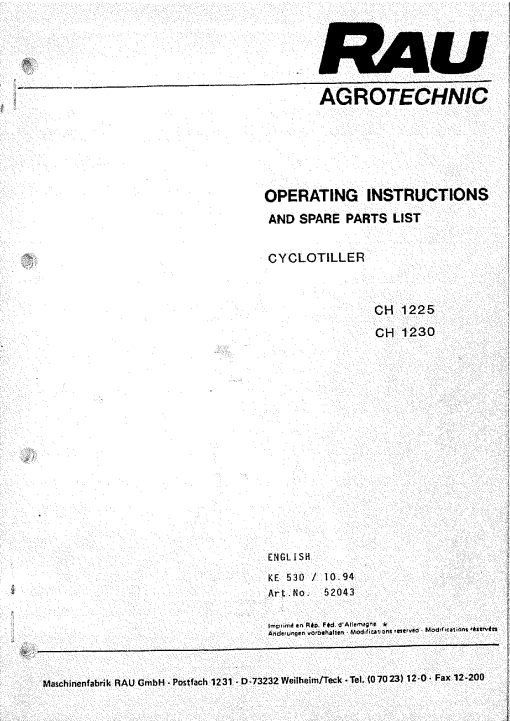 Rau Cyclotiller_CH1225_CH1230 Power_harrows Parts manual catalog PDF Download
