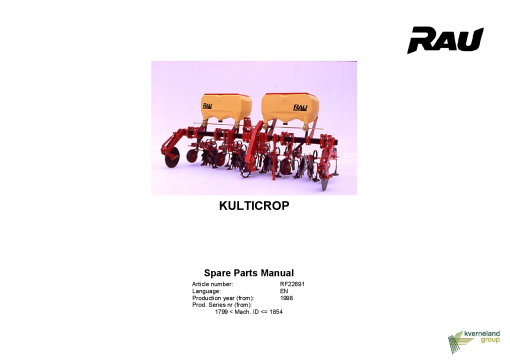 Rau Kulticrop Cultivators Parts manual catalog PDF Download