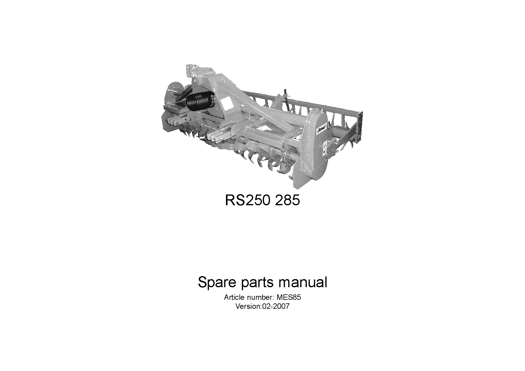 Rau RS250_RS285 Power_harrows Parts manual catalog PDF Download