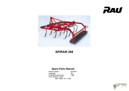 Rau Spiram_208 Cultivators Parts manual catalog PDF Download